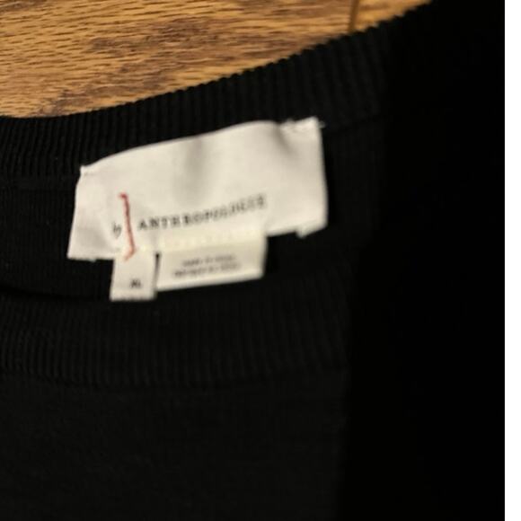 Anthropologie Layered Puff Sleeve Peplum Top XL Black White Preppy Chic - Picture 9 of 9